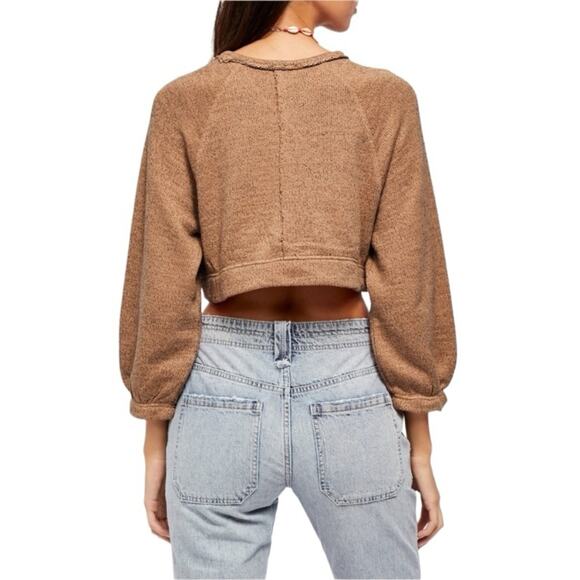Free People Jade Tan Pullover Knit Crop Sweatshirt size small - Picture 2 of 11